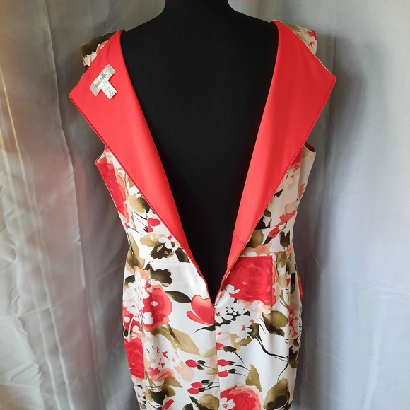 Dress Barn Orange Floral Dress Sz 16P Layered Back Split Stretch Easter - Picture 11 of 16